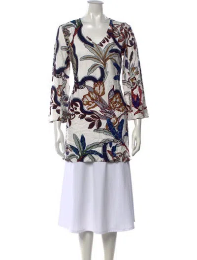 Pre-owned Las Surenas Floral Print V-neck Top In Multicolor