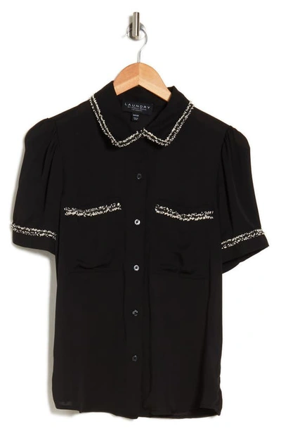 Laundry By Shelli Segal Tweed Trim Button-up Shirt In Black