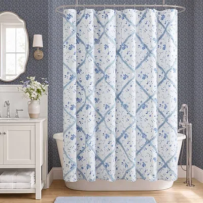 Laura Ashley Garden Muse Floral Tufted Shower Curtain In Blue