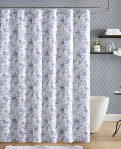 Laura Ashley Walled Garden Tonal Floral Shower Curtain, 72" X 84" In Blue