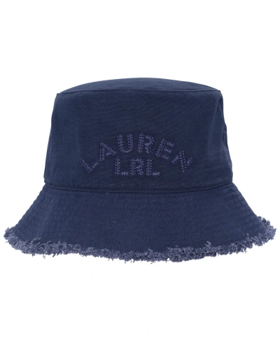 Lauren Ralph Lauren Cotton Bucket Hat With Frayed Edge In Indigo Dusk