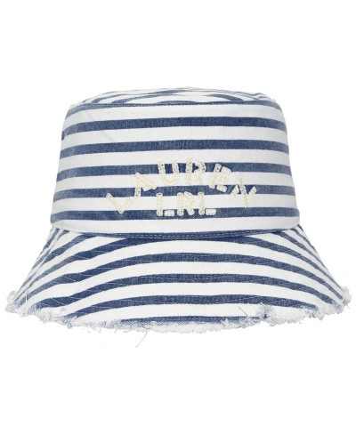 Lauren Ralph Lauren Cotton Bucket Hat With Frayed Edge In Natural,navy Stripes