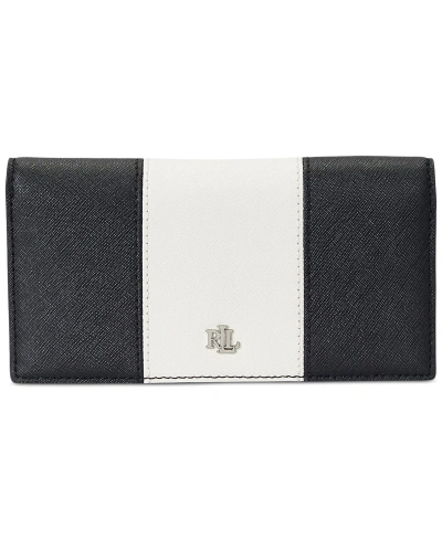 Lauren Ralph Lauren Crosshatch Leather Slim Wallet In Black,white