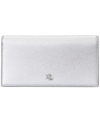 Lauren Ralph Lauren Crosshatch Leather Slim Wallet In Polished Silver