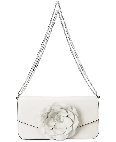 Lauren Ralph Lauren Floral Trim Leather Small Sawyer Bag In Soft White