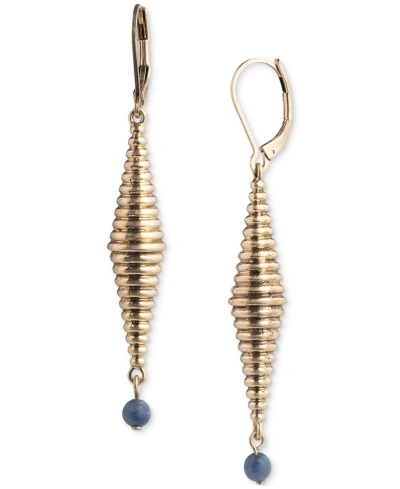 Lauren Ralph Lauren Gold-tone Stone Textured Linear Drop Earrings In Blue