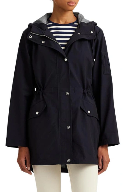 Lauren Ralph Lauren Hooded Drawstring Waist Jacket In Dark Navy