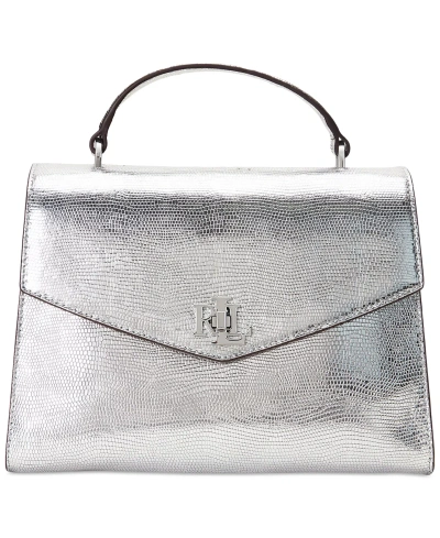 Lauren Ralph Lauren Lizard Embossed Leather Small Farrah Satchel In Polished Silver