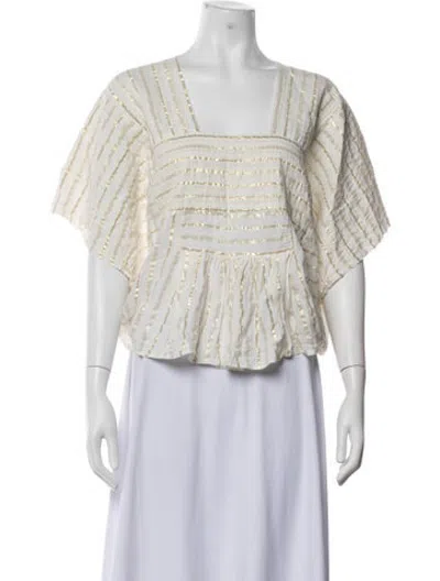 Pre-owned Laurence Bras Striped Square Neckline Blouse In Neutrals