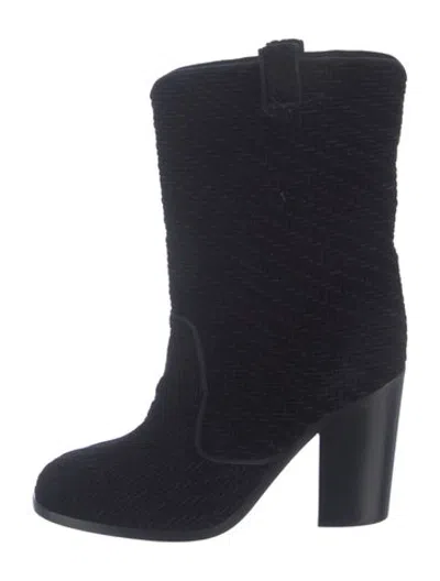 Pre-owned Laurence Dacade Velvet Tweed Pattern Western Boots In Black