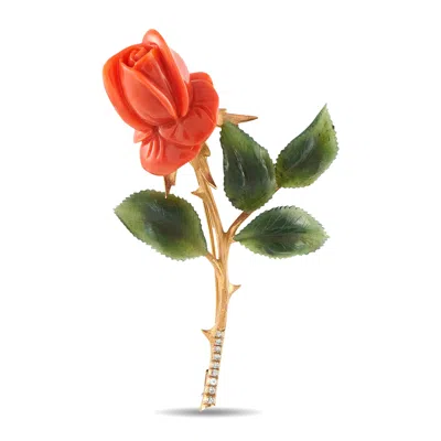 Lb Exclusive 14k Rose Gold Diamond, Coral, And Jade Flower Brooch Mf08-073026 In Pink