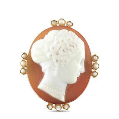 Lb Exclusive 14k Rose Gold Hardstone Agate And Pearl Cameo Brooch Mf02-082426 In Brown