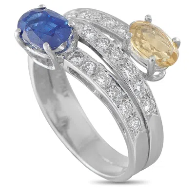 Lb Exclusive 14k White Gold 0.44ct Diamond, Sapphire, And Heliodor Bypass Ring Mf06-080326