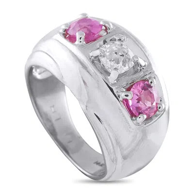 Lb Exclusive 14k White Gold 0.75ct Diamond And Pink Sapphire Three-stone Ring Mf14-070226