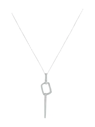 Pre-owned Lb Exclusive 14k White Gold Diamond Geometric Necklace In Silver