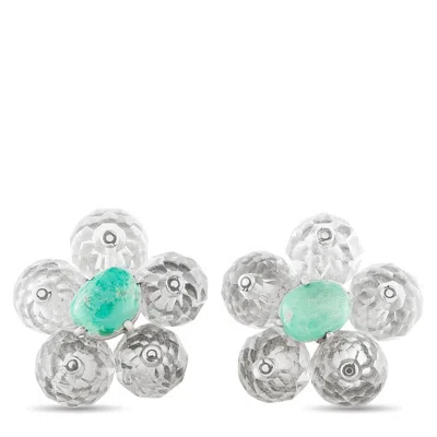 Lb Exclusive 14k White Gold Turquoise And Crystal Earrings Mf29-080726