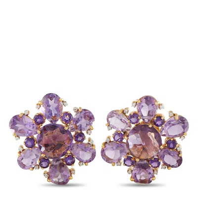 Lb Exclusive 14k Yellow Gold 0.26ct Diamond Amethyst Flower Earrings Mf24-080726 In Purple