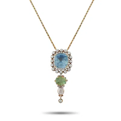 Lb Exclusive 14k Yellow Gold 21ct Burma No Heat Sapphire, Tourmaline, And Diamond Pendant Necklace Mf02-071426