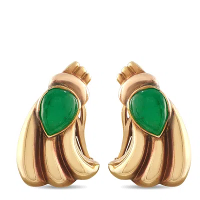 Lb Exclusive 14k Yellow Gold Jade Retro Earrings Mf16-071526