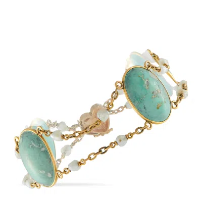 Lb Exclusive 14k Yellow Gold Turquoise Seed Pearl Bracelet Mf15-070226