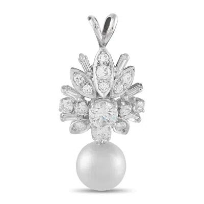 Lb Exclusive 18k White Gold 1.15ct Diamond Pearl Pendant Mf27-080726