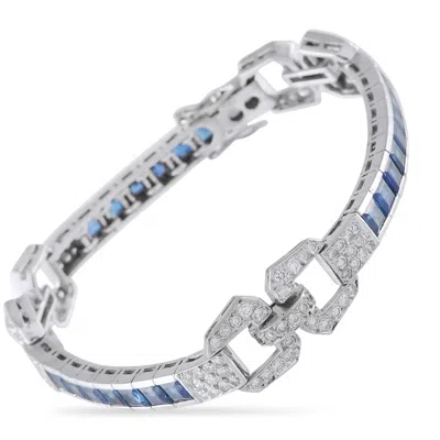 Lb Exclusive 18k White Gold 2.75ct Diamond And Sapphire Art Deco Bracelet Mf19-070926