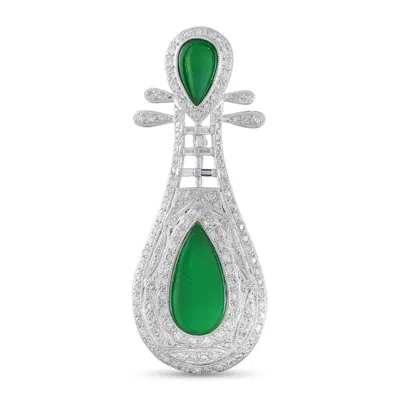 Lb Exclusive 18k White Gold Diamond 0.85ct Jade Brooch Mf08-090226 In Metallic