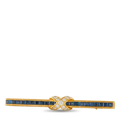 Lb Exclusive 18k Yellow Gold 0.30ct Diamond And Sapphire Pin Brooch Mf19-063026