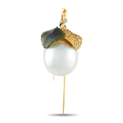 Lb Exclusive 18k Yellow Gold 0.50ct Fancy Diamond, Nephrite Jade, And Baroque Pearl Brooch Md12-062926 In Gray