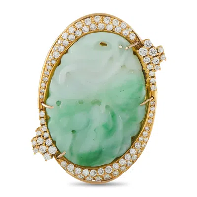 Lb Exclusive 18k Yellow Gold 1.50ct Diamond And Carved Jade Brooch Mf10-070126