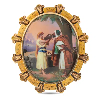 Lb Exclusive 18k Yellow Gold Victorian Egyptian Revival Hand-painted Enamel Brooch Mf01-063026