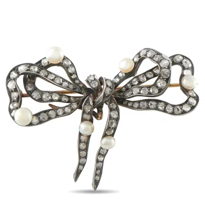Lb Exclusive Antique 14k Rose Gold 3.0ct Diamond And Pearl Brooch Mf26-080326 In Metallic