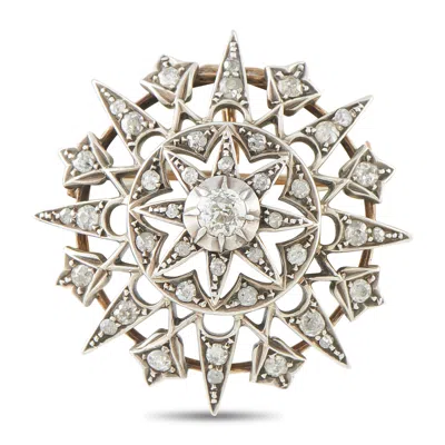 Lb Exclusive Antique 14k Rose Gold And Silver 1.0ct Old Mine Cut Diamond Star Brooch Mf04-091126 In Metallic