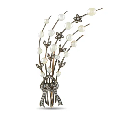 Lb Exclusive Antique 14k Rose Gold And Silver Diamond And Natural Pearl Spray Brooch Mf05-073026