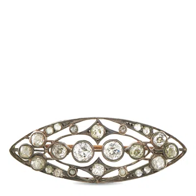 Lb Exclusive Antique 14k Rose Gold And Silver Diamond Navette Brooch Mf123-070626 In Gray