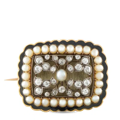 Lb Exclusive Antique 14k Rose Gold Diamond, Pearl, And Enamel Brooch Mf08-082426 In Black