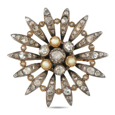 Lb Exclusive Antique 14k Yellow Gold And Silver Diamond And Pearl Brooch Mf28-080326