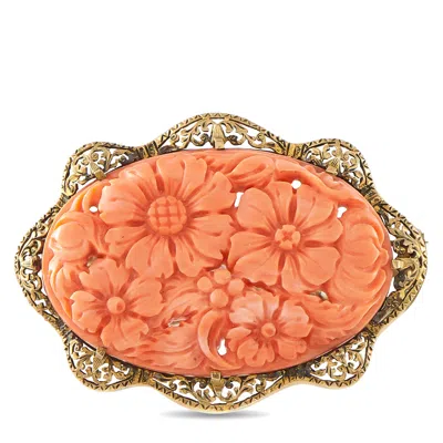 Lb Exclusive Antique 14k Yellow Gold Carved Coral Floral Brooch Mf04-092226