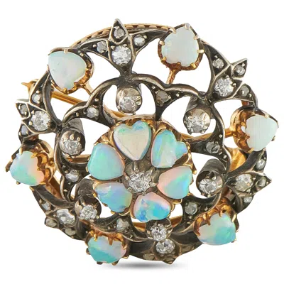 Lb Exclusive Antique 14k Yellow Gold Diamond And Opal Brooch Mf20-070226