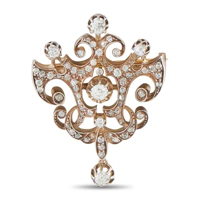 Lb Exclusive Antique 18k Rose Gold And Silver 1.85ct Diamond Brooch Mf07-080326 In Neutral