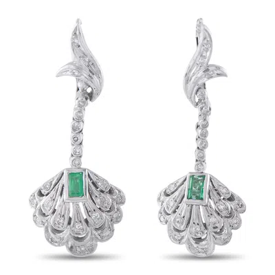 Lb Exclusive Antique 18k White Gold Diamond And Emerald Earrings Mf28-080726