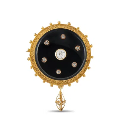 Lb Exclusive Antique 18k Yellow Gold 0.50ct Diamond And Agate Brooch Mf07-082426