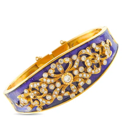 Lb Exclusive Antique 18k Yellow Gold 2.59 Ctw Diamond And Blue Enamel Bangle Bracelet Mf08-070626