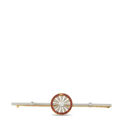 Lb Exclusive Antique 18k Yellow Gold And Platinum 0.25ct Diamond Enamel Brooch Mf06-091626
