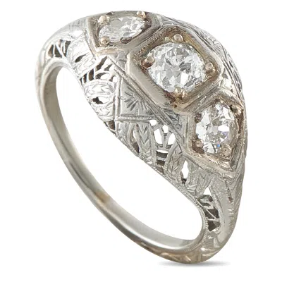 Lb Exclusive Antique Platinum 0.73ct Diamond Three-stone Ring Mf06-071726 In White