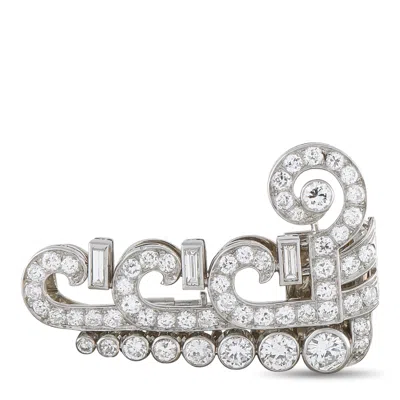 Lb Exclusive Antique Platinum 1.50ct Diamond Art Deco Scroll Brooch Mf10-081926 In Metallic