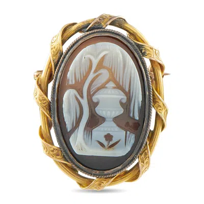 Lb Exclusive Antique Victorian 14k Yellow Gold Hardstone Cameo Mourning Brooch Mf04-091626