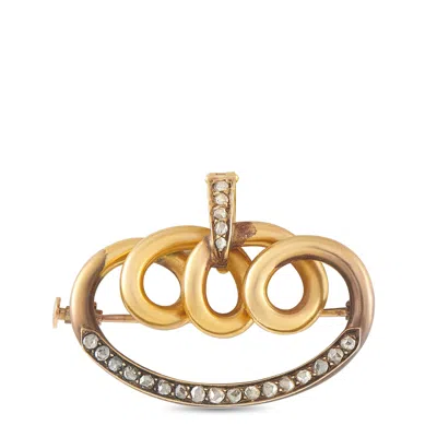 Lb Exclusive Antique Victorian 18k Yellow Gold Rose-cut Diamond Scroll Brooch Mf04-091426
