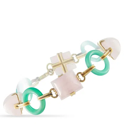 Lb Exclusive Art Deco 14k Yellow Gold Rose Quartz And Green Chalsedony Bracelet Mf02-091526 In Brown