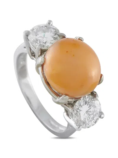 Pre-owned Lb Exclusive Conch Pearl And Diamond Ring In Silver